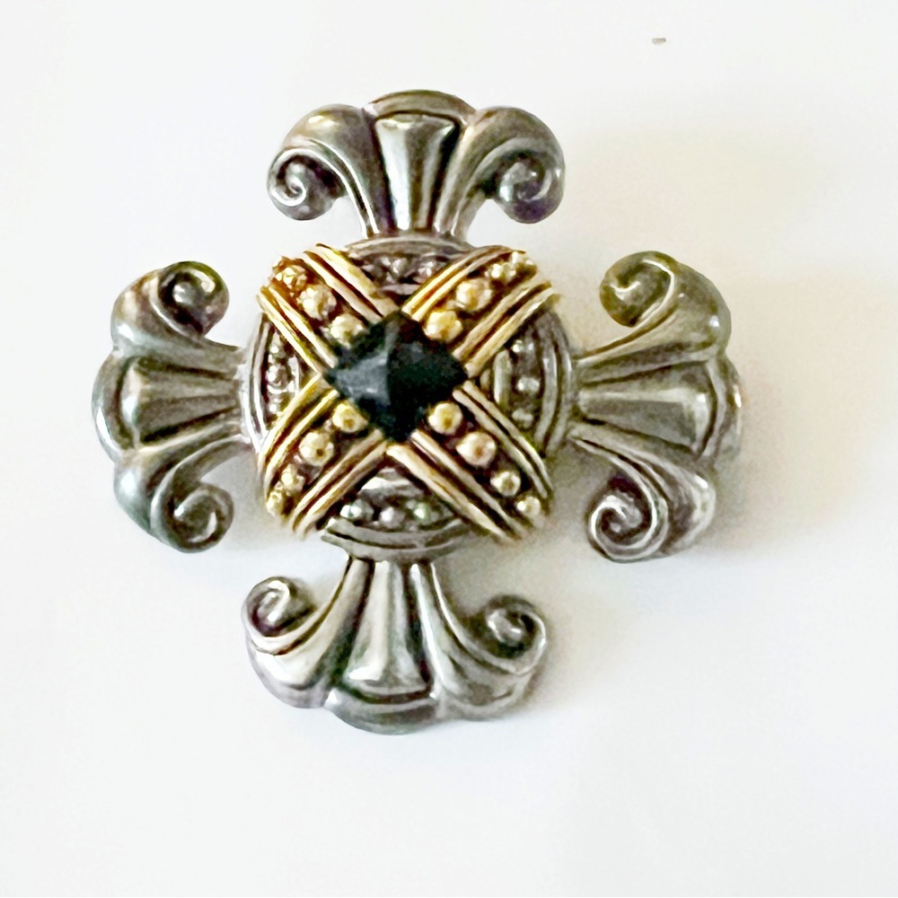 Vintage Multi Tone Maltese Cross Pin Combine Silver Tone and Goldtone Accent
